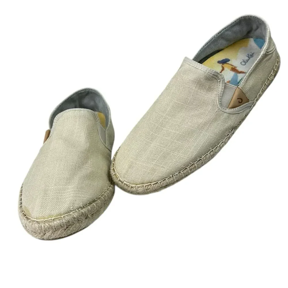 Olukai Kaula Pa'a Kapa Espadrille Slip On Shoes Beige Size 7.5